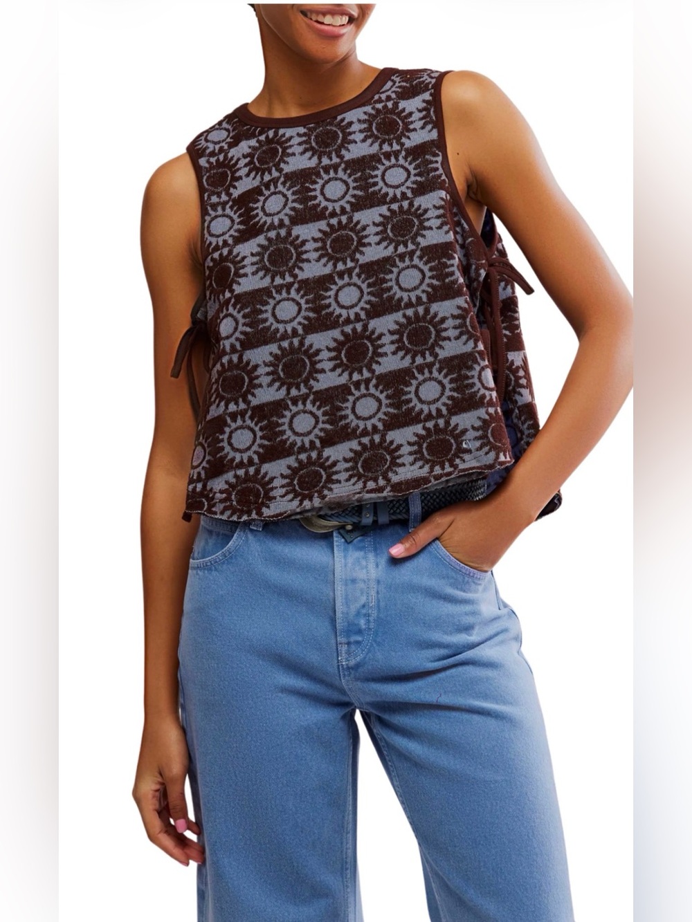 Free People textured Sun Motif Side-Tie Knit Tank